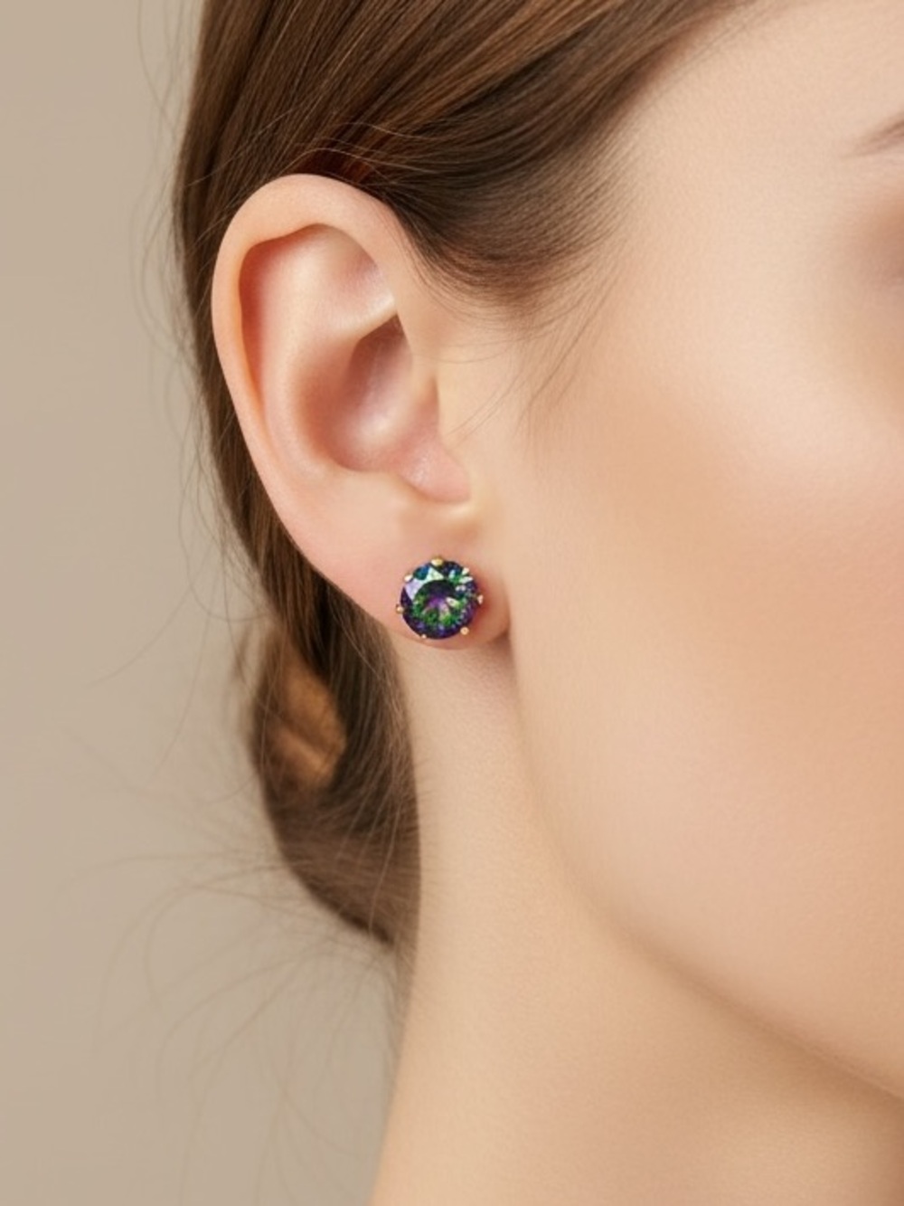 18k Gold Plated Multicolour Mystic Round CZ Stud Earrings. New. - Picture 4 of 7